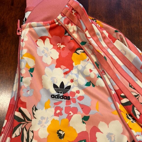Adidas HER Studio London Track Jacket Pink Green Floral Full-Zip Youth Medium - Picture 3 of 4